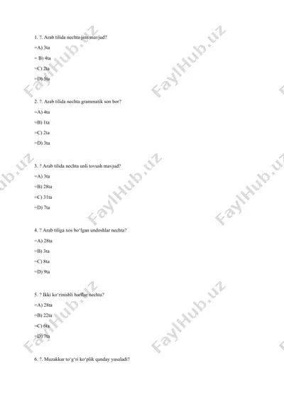 arab tili test savollari — DOCX