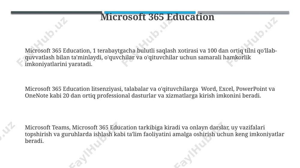 buyumlar mavjud bo'lib, ular o'quvchilarga interaktiv va ijodiy loyihalar yaratish imkonini beradi. minecraft: education edition platformasi, global miqyosda 10 million dan ortiq talaba tomonidan ishlatilib, samarali hamkorlik va muammolarni hal qilish ko'nikmalarini rivojlantirishga yordam beradi. o'qituvchilar minecraft: education edition yordamida 1000 dan ortiq dars rejalarini va o'quv resurslarini topishlari mumkin bo'lib, ular turli fanlar bo'yicha mavzularni o'z ichiga oladi. e'tiboringiz uchun rahmat @taqdimot_robot image1.jpeg