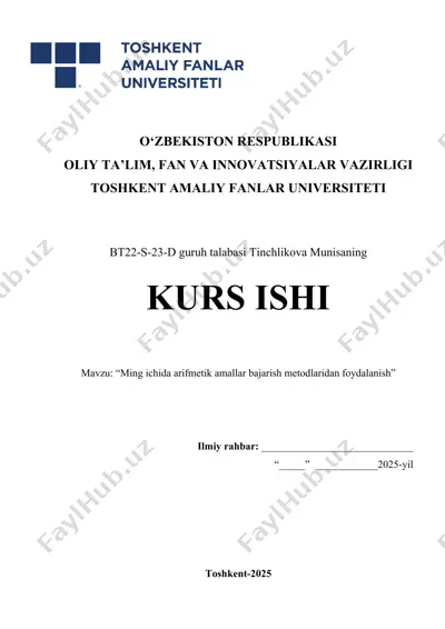 ming ichida arifmetik amallar bajarish metodlaridan foydalanish — DOCX