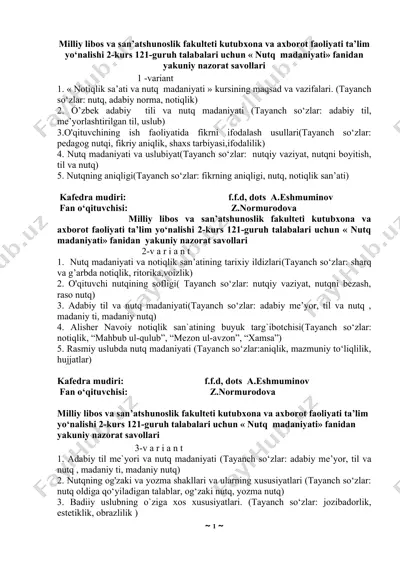 nutq madaniyati nazorat savollari — DOC