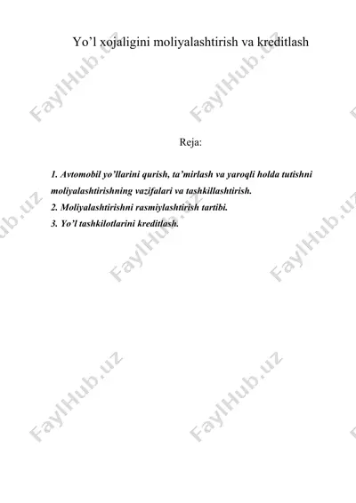 yo’l xojaligini moliyalashtirish va kreditlash — DOC