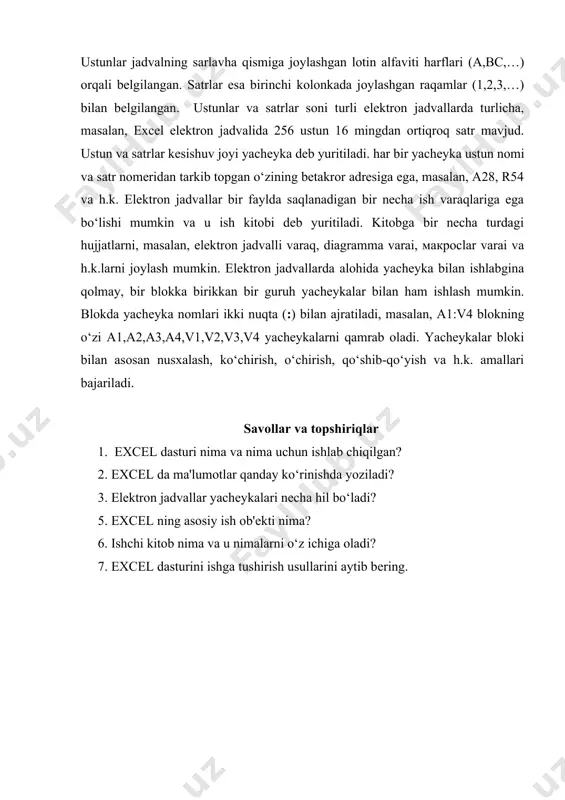 elektron jadvallar haqida umumiy ma'lumotlar. jadval protsessorlarining funksiyalari - Page 5