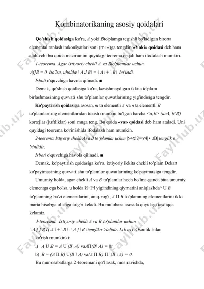 kombinatorikaning asosiy qoidalari — DOC