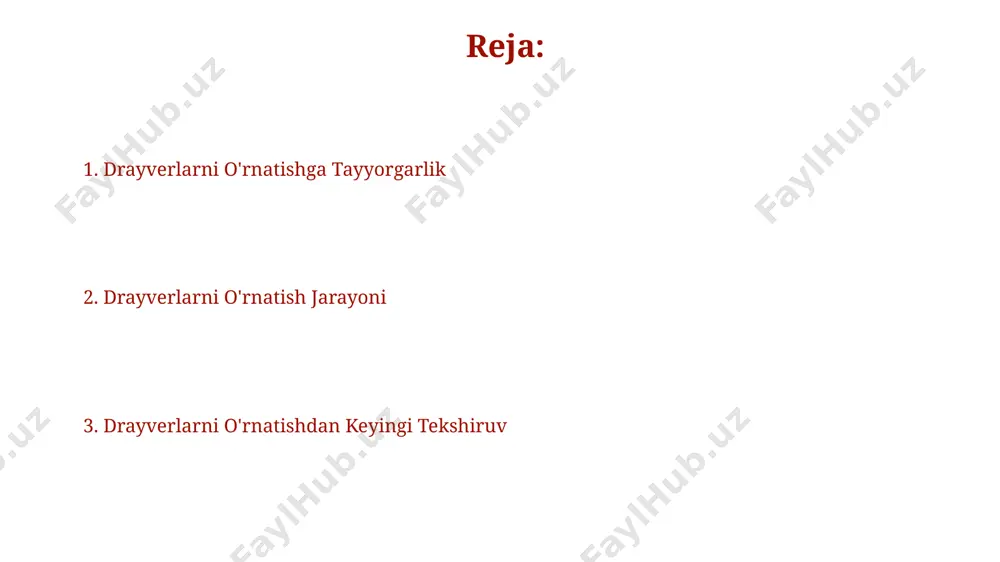 va ularning ahamiyati to'g'ri drayvlar o'rnatilmasa, 10 dan ortiq qurilma to'g'ri ishlamasligi yoki umuman aniqlanmasligi mumkin, bu esa kompyuterning umumiy samaradorligiga salbiy ta'sir ko'rsatadi. drayvlar – bu operatsion tizimning apparat komponentlari (masalan, printer, skaner, klaviatura) bilan muloqot qilishini ta'minlovchi maxsus dasturlar bo'lib, ularning to'g'ri ishlashini ta'minlaydi. drayvlarni to'g'ri o'rnatish masalalari drayverlarni noto'g'ri manbadan yuklab olish viruslar yoki zararli dasturlar bilan kompyuteringizni yuqtirish xavfini oshiradi. shuning uchun faqat ishonchli manbalardan foydalanish kerak. eski yoki mos kelmaydigan drayverlarni o'rnatish qurilmangizning to'liq imkoniyatlaridan foydalanishga to'sqinlik qiladi va apparat muammolariga olib kelishi mumkin. bios versiyasi muhim ahamiyatga ega. drayvlarni o'rnatish dasturlari drivereasy kabi ba'zi dasturlar, qurilmangizdagi barcha drayverlarni zahira nusxasini yaratadi, shuningdek, 5 dan ortiq turdagi qurilmalar uchun drayverlarni ta'minlaydi va ulardan birini tanlashingiz mumkin, bu esa kelajakda muammolarni oldini olishga yordam beradi. drayvlarni o'rnatish dasturlari, masalan, driverpack solution yoki snappy driver installer, avtomatik ravishda 1000 dan ortiq qurilmalar uchun 200 000 dan ziyod …