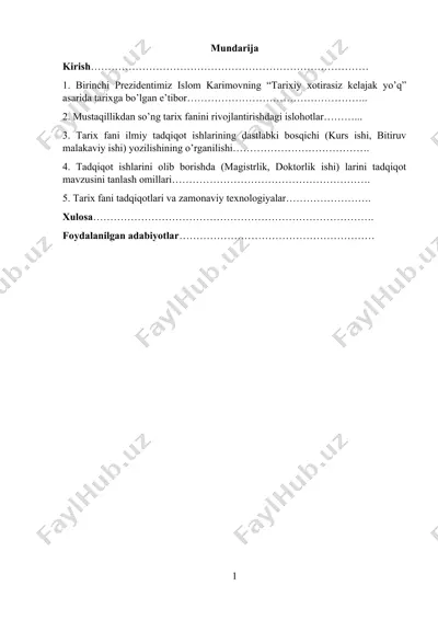 tarix fanini rivojlantirish va tadqiqot ishlari — DOCX
