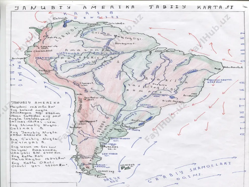 goniyaning g’arbiy qismidagina “patagonitlar”ning platforma ichidagi strukturalari (nauel-uapi ko’lidan san-xorxe qo’ltig’iga tomon) vujudga kelgan. trias davrida janubiy atlantika oblastida ham yoriqlar paydo bo’la boshlaydi, yuqori bo’r davrida faraziy gondvananing braziliya va afrika qismlari bir-biridan butunlay ajrab ketgan. and geosinknalida tog’ paydo bo’lish protseslari quyi va yuqori paleazoyda ham ro’y bergan. akadiy (devon)va gertsin burmalari shimoliy amerika kordilera tog’laridan farq qilib,kolumbiya and tohlaridan markaziy and tohlarigacha bo’lgan sharqiy qanoatidagi ko’pchilik tog’ tizmalarining o’z ichiga oladi. mezazoy erasida butun kordileradagi kabi and geosinklinalining rivojlanishi juda aktiv ro’y bergan. yura davrida markaziy and oblastida yangi transgresiya-alp sikli boshlangan. yura davrining oxiriga kelib, and geosinklinalining g’arbiy qismi g’oyat o’zgaruvchan havza bo’lgan va ko’tarilishlar va cho’kishlar bilan almashinib turgan, kuchli ravishda vulqonlar otilib chiqqan. g’arbiy uzun tipik bo’lgan mezazoy “and” qatlamlari sayoz dengiz va quruq lik yotqiziqlaridan iborat;bu qatlamlar orasida vulkanik jinslar, asosan porfirit qatlamlari uchraydi. shimoliy amerika kordilerasida juda muhim rol’ o’ynagan nevadi (yuqori …