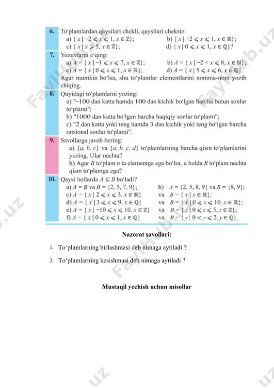 mustaqil yechish uchun misollar va nazorat savollari - Page 2