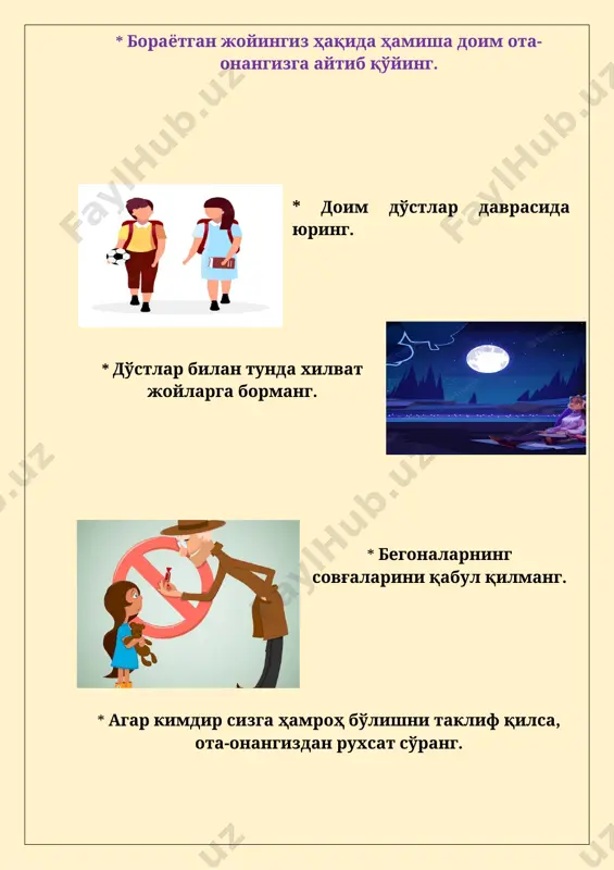 қилинг. сиз ўзингиз ҳақизда ўйлаш ва ғамхўрлик қилиш ҳуқуқига эга сиз 7. агар сизни тадбирдан кутиб олиш ёки олиб кетиш имконияти бўлса, ундан фойдаланинг (бу сизга кўпроқ ишонч бағишлайди ва сиз ўзингизнинг ҳаракатларингизни яхшироқ назорат қила оласиз). фақат хусусий йўл воситаси хизматларидан фойдаланманг. бундай ҳолда, машинанинг рақамини эслаб қолиш ёки ёзишни сўранг image6.jpeg image7.jpeg image8.jpeg image9.jpeg image10.jpeg image11.jpeg image12.jpeg image13.jpeg image14.jpeg image15.png image16.jpeg image17.jpeg image18.jpeg image19.png image20.jpeg image21.png image22.jpeg image23.jpeg image24.jpeg image25.jpeg image26.jpeg image27.png image28.jpeg image29.png image30.jpeg image31.png image32.png image33.png image34.png image35.jpeg image36.png image37.jpeg image38.jpeg image39.png image40.jpeg image41.png image42.png image43.jpeg image1.png image2.jpeg image3.jpeg image4.jpeg image5.jpeg
