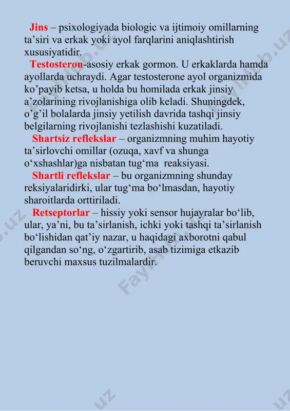 o‘ng, o‘zgartirib, asab tizimiga etkazib beruvchi maxsus tuzilmalardir.