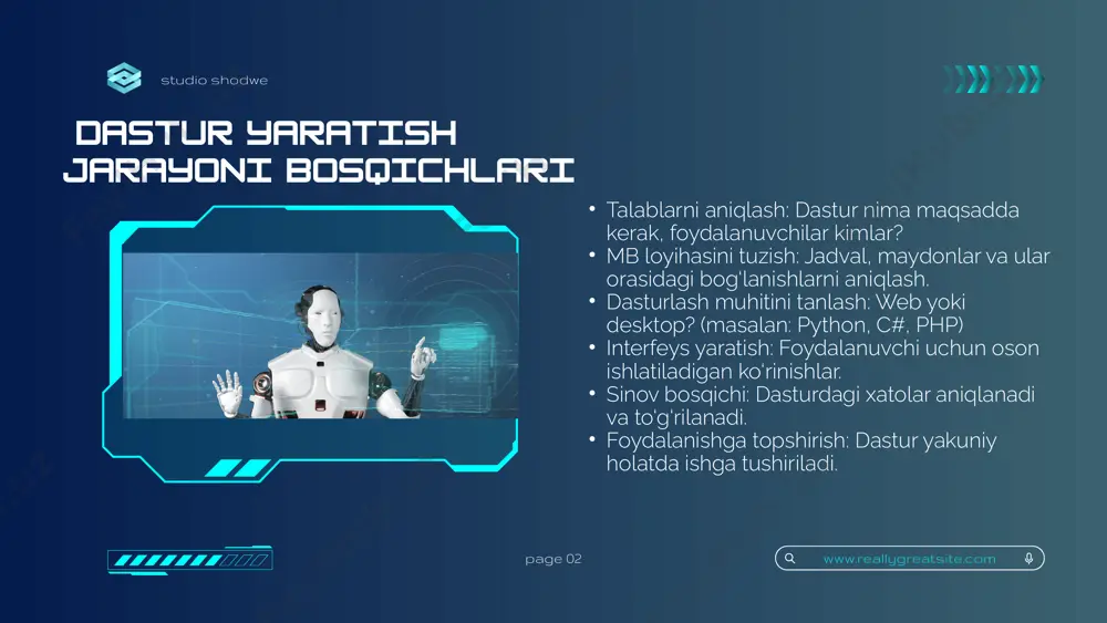 ma'lumotlar bazasi muhitida foydalanuvchilar dasturini yaratish - Page 4