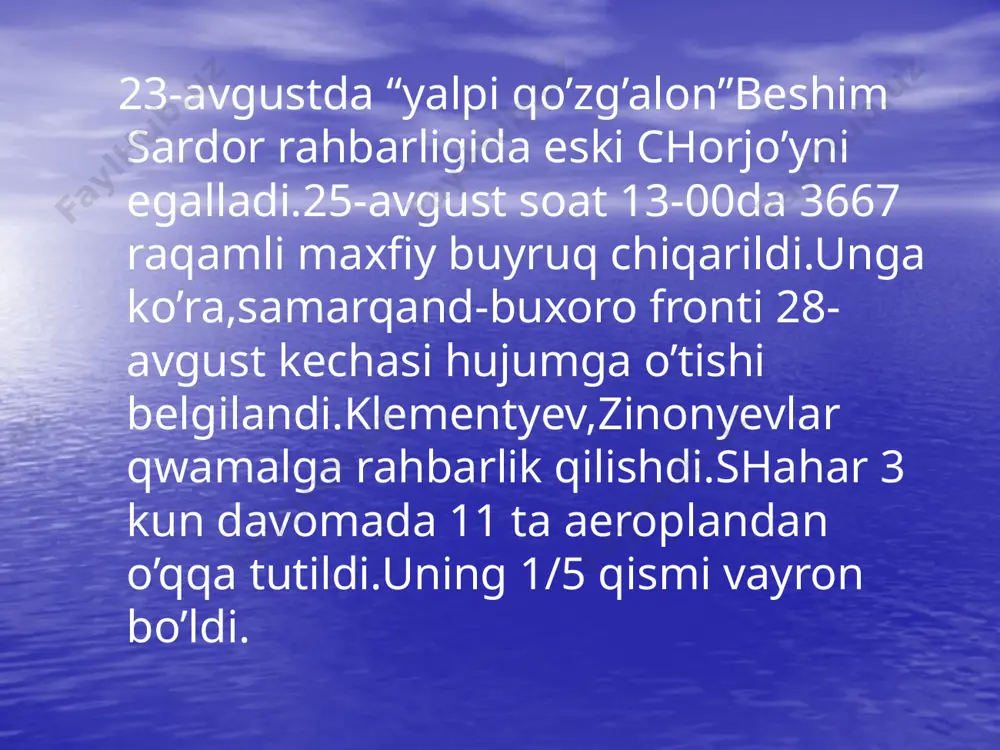 ai atfol" maxfiy tashkilotining faol aʼzolaridan biriga aylangan. 1917 yilda usmonxo’ja yosh buxoroliklar partiyasi mk tarkibiga kiritilgan. kolesov voqeasidan soʻng toshkentda yosh buxoroliklarning soʻl eserlar guruhini tuzgan (1918 y. aprel). yosh buxoroliklar partiyasi turkiston markaziy byurosining aʼzosi (1920 y. fevral). poʻlatxoʻjayev usmon xoʻja (1878, buxoro — 1968.28.7, istanbul) buxoro xalq sovet respublikasi tuzilgach, ubaydulla bxsr moliya noziri (1920), davlat nazorati noziri (1921), bxsr markaziy ijroiya koʻmitasining dastlabki raisi (1921 y. avg .-1922 y. boshlari). u.x. bxsr hukumatining aksariyat arboblari singari buxoro respublikasining oʻz milliy armiyasi, milliy hukumati boʻlgan mustaqil respublikaga aylantirmoqchi edi. ubaydulla bxsrdan sovet rossiyasining qizil askarlari olib ketilishi hamda buxoroning mustaqilligi uchun izchil kurashdi. ubaydulla 1922 yildan shoʻrolar bilan aloqasini uzib, kobulga kelgach, rossiyaga qarshi kurash olib borish uchun bxsr ning davlat boshligi sifatida afgʻoniston amiri omonullaxon bilan shartnoma imzolagan (1922 y. 29 aprel). u buxoroning milliy armiyasi uchun xorijiy davlatlardan qurolyarogʻ sotib olishga harakat qilgan. sovetlarning iii …