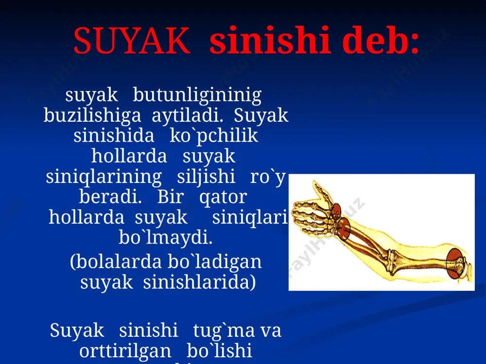 darajasiga ko`ra uning tula va qisman chiqishi tafovut qilinadi. tula chiqishda shu soxadagi boylam apparati batamom yirtiladi , qisman saqlanib qoladi klinik manzarasi: umrov suyagi akromial uchidan chiqqanda elka usti soxasida akromial uchining chiqib qolishi sabablari . pog`onasimon deformatsiya kuzda tutiladi. qisman chiqqanda umrovning akromial uchi unchalik ruy- rost turtib chiqmaydi. image1.png image2.png image3.png image4.jpeg image5.png image6.png image7.png image8.jpeg image9.jpeg image10.png
