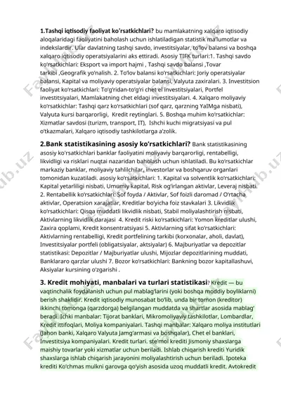tashqi iqtisodiy faoliyat ko’rsatkichlari — DOCX