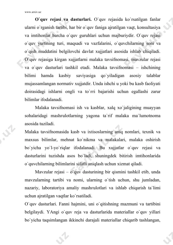 sh, o`quv ustaxonalarida, laboratoriyalarida o`qitish, yangi texnologik jarayonlar bilan tanishtirish ko`zda tutilgan. asosiy e`tibor ularda mustaqil fikrlashni rivojlantirish, mehnatga ongli munosabatni tarbiyalash ishlariga qaratilgan. ishlab chiqarish ta`limining tashkiliy shakli deganda o`quv- ishlab chiqarish faoliyati uchun o`quvchilar jamoasini tashkil etish yo`llari, bu faoliyatga raxbarlik qilish shakllari, shuningdek o`quv mashғulotlarini qurilish strukturasi tushuniladi. ishlab–chiqarish ta`lim jarayoni (rasm) ta`limning turli shakllari bilan ta`minlanadi. ta`limning asosiy formasi dars o`isoblanadi. bu kxkdagi o`quv ishini tashkil etishning nazariy va ishlab chiqarish ta`limidagi asosiy shaklidir. ishlab chiqarish ta`limi darsi–o`quvchilarning barcha guruxlarini bir hil sharoitda, yagona didaktik vazifaning bajarilishini ta`minlaydigan tashkiliy shaklidir. (masalan: o`quv ishlab– chiqarish ustaxonalari, o`quv xujaliklari, o`quv ishlab chiqarish sexlari va xokazo). o`quvchilar faoliyati va ta`minoti jarayoni, shuningdek doimiy tayyorgarlikni metodlari va didaktik vositalarni to`ғri tanlashni ta`minlaydi. xususan dars frontal gurux shaklida o`quvchilar o`quv materialini bir vaqtda bir hil ishlarni bajargan holda o`rganadilar. bu shakl o`qitish uchun juda kulay sharoit yaratadi va shuning uchun undan …