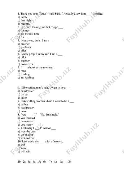 english language quiz — DOCX