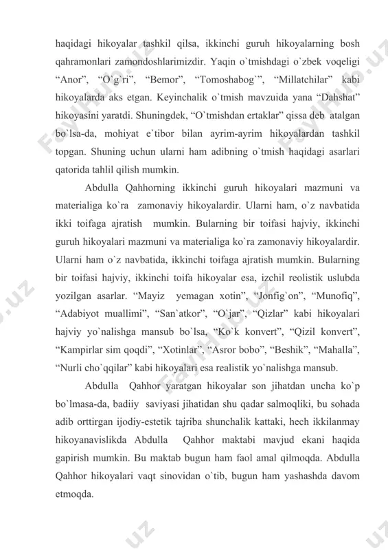 uvchining yana bir romani “sarob” kitob bo`lib chiqqandan bo`yon to hozirga qadar uning tevaragida qizg`in bahs-munozaralar davom etib keladi. u haqda ko`pgina nohaq ta`nalar ham aytilgan. adib tarjimayi holida shunday yozadi: “sarob” ni to`rt yilda yozib tugatdim. uni kitobxon qabul qildi, lekin ba`zan arzon shuhratparastlik, ba`zan siyosiy demagoglik, ba`zan esa to`g`ridan-to`g`ri jaholat natijasi bo`lgan tanqid nayza ko`tarib qarshi oldi. bu narsa hatto farosatli odamlarni ham chalg`itdi. tanqid shu paytga qadar “sarob” dan nuqul siyosat izladi. romandagi odamlarning dardi-dunyosini, oh-u, zorini eshitadigan bir azamat topilmadi”. bu roman birinchi galda xazon bo`lgan muhabbat, uvol bo`lgan umr dostonidir. ikki ko`rkam yoshning bir-biriga munosib, aslida baxt uchun tug`ilgan, ammo shaxsiyatidagi, tabiatidagi ojizliklar, qolaversa, jamiyatdagi ziddiyatlar tufayli hayotda o`z o`rnini baxtini topolmagan navqiron avlodning achchiq fojiiy qismati, ruhiy iztiroblari, oh-zorlari to`g`risidagi asardir. qirqinchi yillarning oxirlarida abdulla qahhor dramaturgiya sohasida ham kuchini sinab ko`rdi. 1949-yili u “yangi yer yoxud shohi so`zana” degan birinchi kamediyasini yaratdi. 1954-yili …
