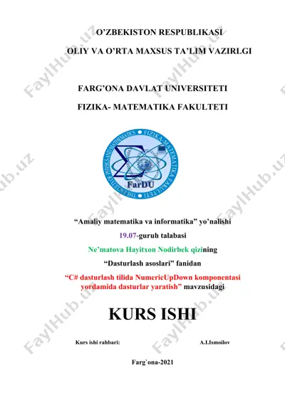 "с# dasturlash tilida numericupdown komponentasi yordamida dasturlar yaratish" — DOC