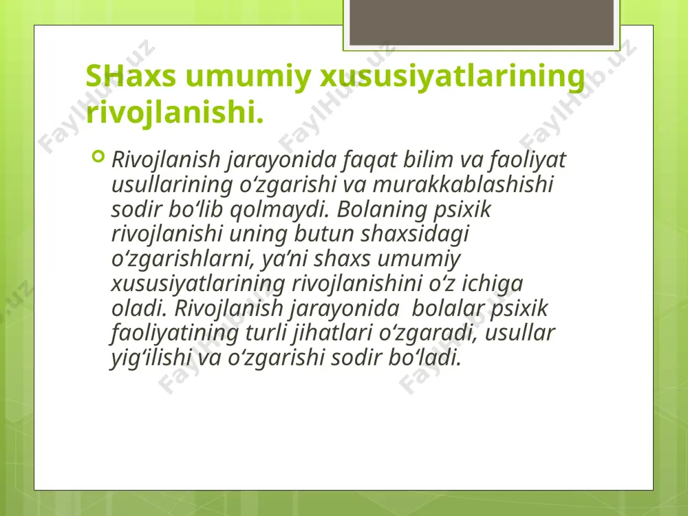 ini bunday xususiyatlarini doimo esda tutgan xolda,darsning uning bir momеnti bilan ikkinchisin bog`lab, utsalik bilan o`tkazishi va bu momеntlarning bir-birini tormozlab qo`ymasligi uchun darsning har bir bosqichini yaxshilab o`ylab ko`rishi kеrak. o`qish faoliyati tomonidan qo`yilgan jiddiy talablarning bir qismi tabiiy o`quvchilarning diqqatini ishga soladi. foydalanilgan adabiyotlar 1. назарова, м. м. к. (2022). профилактика девиаций в подростковый период. science and education, 3(2), 1306-1312. 2. nazarova, m. (2021). boshlang‗ ich ta ‘lim o‗ quvchilarining psixik taraqqiyotida integratsiyaviy-innovatsion yondashuvlar ahamiyati. центр научных публикаций (buxdu. uz), 7(7). 3. nazarova, m. (2021). the role of religious psychology in personal education. центр научных публикаций (buxdu. uz), 7(7). 4. nazarova, m. (2021). globallashuv jarayonida milliy til omili. центр научных публикаций (buxdu. uz), 7(7). 5. mustafoqizi, n. m. (2021). psychology of the leader. journal of ethics and diversity in international communication, 1(4), 34-36. 6. mustafoqizi, n. m. (2021). the effect of communication process on the psychological development of …
