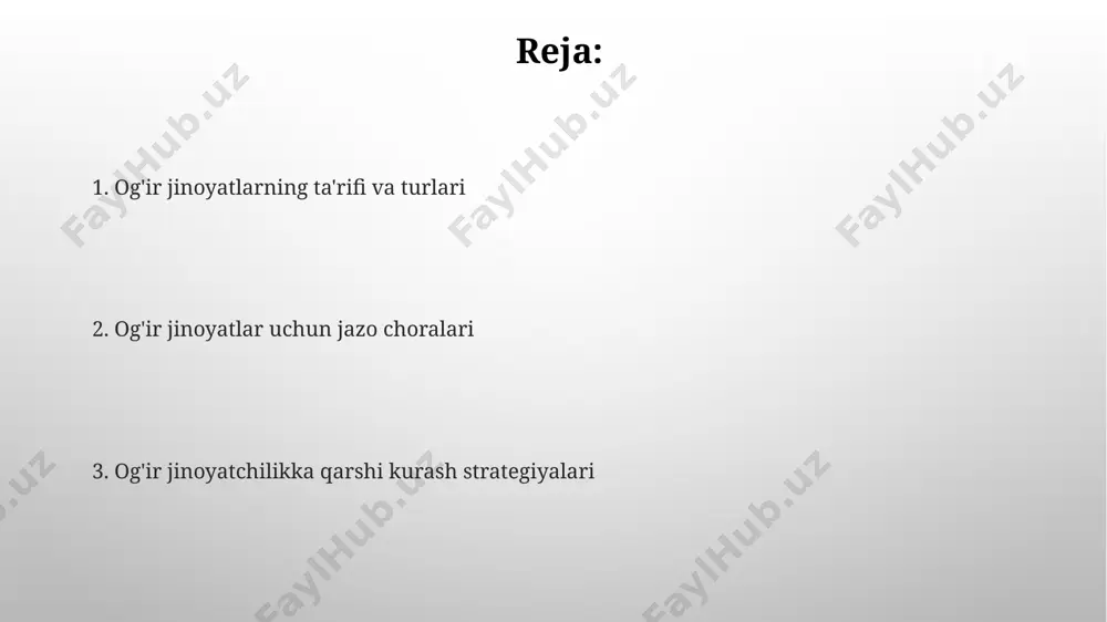 pol bilan hamkorlik doirasida 15 ta qo'shma operatsiya o'tkazildi, natijada 30 dan ortiq jinoiy guruhlar faoliyatiga chek qo'yildi. odam savdosi va ekspluatatsiya odam savdosiga qarshi kurashish uchun birlashgan millatlar tashkilotining "palermo protokoli" kabi 170 dan ortiq davlatlar tomonidan ratifikatsiya qilingan xalqaro huquqiy hujjatlar mavjud. odam savdosi va ekspluatatsiya uyushgan jinoyatchilik va korrupsiya korrupsiya bilan bog'liq jinoyatlar o'zbekiston respublikasi jinoyat kodeksining 210-moddasidan 214-moddasigacha bo'lgan normalar bilan tartibga solinadi va mansabdor shaxslar tomonidan sodir etilishi mumkin. 2023-yilgi ma'lumotlarga ko'ra, o'zbekistonda korrupsiyaga qarshi kurashish bo'yicha bir qator qonunlar va strategiyalar mavjud, jumladan, 2017-yilda qabul qilingan "korrupsiyaga qarshi kurashish to'g'risida"gi qonun. e'tiboringiz uchun rahmat @taqdimot_robot image3.png image4.jpg image5.jpg image6.jpg image7.jpg image8.jpg image9.jpg image10.jpg image1.png