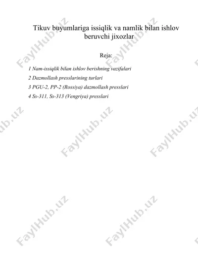 tikuv buyumlariga issiqlik va namlik bilan ishlov beruvchi jixozlar — DOC