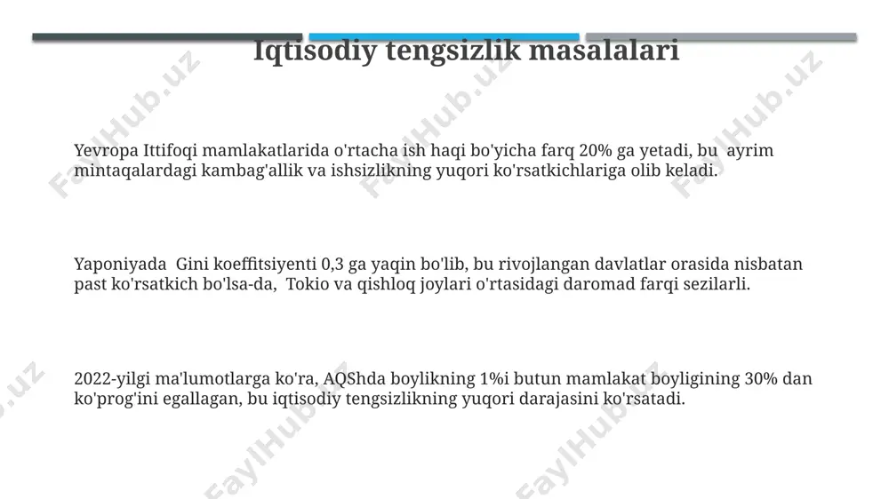 ni 0,5% ga cheklash va milliy byudjetning katta defitsitini keltirib chiqarishi mumkin, bu esa ijtimoiy xizmatlarning keskin qisqarishiga olib keladi. rivojlangan mamlakatlar iqtisodiyoti haqida umumiy ma'lumot rivojlangan mamlakatlarning yalpi ichki mahsuloti (yaim) jahon yaimining 60% dan ortig'ini tashkil etadi, bu esa aqsh, yaponiya va germaniya kabi davlatlarning global iqtisodiyotdagi kuchli ta'sirini ko'rsatadi. 2022 yilda rivojlangan mamlakatlarning o'rtacha inflyasiyasi 5-7% atrofida bo'lib, bu yuqori darajada bo'lsa-da, rivojlanayotgan mamlakatlarga nisbatan ancha past bo'ldi. misol uchun, yevropa ittifoqida inflyasiya o'rtacha 8%ni tashkil etdi. rivojlangan mamlakatlarning xalqaro savdo hajmi 2021 yilda 18 trillion dollarni tashkil etib, global savdo aylanmasining katta qismini egalladi, bu yerda xitoy va aqsh eng yirik savdo sheriklari hisoblanadi. global iqtisodiyotdagi o'rni rivojlangan mamlakatlar jahon yalpi ichki mahsulotining (yaim) 80% dan ko'prog'ini tashkil etadi, bu esa ularning jahon iqtisodiyotini shakllantirishdagi muhim rolini tasdiqlaydi va 2023 yil ma'lumotlariga ko'ra davom etmoqda. evropa ittifoqi va shimoliy amerika kabi rivojlangan mintaqalar jahon savdosining 75% …
