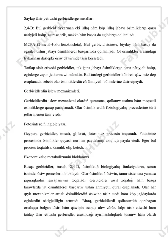 nıwın toqtatadı. gerbicidler awıl xojalıǵı hám basqa tarawlarda jat ósimliklerdi basqarıw ushın áhmiyetli qural esaplanadı. olar hár qıylı mexanizmler arqalı ósimliklerdiń ósiwine tásir etedi hám kóp jaǵdaylarda eginlerdiń nátiyjeliligin arttıradı. biraq, gerbicidlerdi qollanıwdıń qorshaǵan ortalıqqa bolǵan tásiri hám qáwipin esapqa alıw zárúr. jalpı tásir etiwshi hám tańlap tásir etiwshi gerbicidler arasındaǵı ayırmashılıqlardı túsiniw hám olardı abaylap qollanıw, ekologiyalıq qáwipti azaytıwǵa járdem beredi.makro kólemde milliy óndiris kóleminiń ózgeriwi menen bahalar uliwma dárejesiniń ózgeriwi arasındaǵı baylanıstı izertlew, ne ushin milliy óndiris kólemi ayırım dáwirlerde turaqlı ósiwi, ayırım dáwirlerde bolsa tómenlewin túsindiriw ushin jalpi talap - jalpi usinis (adas aggregate demand - aggregate supply) modelinen paydalanamız.bul modelde jalpı talap hám usınıs, bahalardıń uluwma dárejesi sıyaqlı agregat kórsetkishlerinen paydalanıladi.makroekonomikada ad-as modeli óndiris kólemleri hám bahalar dárejeleriniń terbeliwlerin hám de olar ózgeriwiniń aqıbetlerin úyreniw ushın tiykarǵı model bolıp yesaplanadı hám basqa bir qansha modeller ad-as modeliniń jeke jaǵdayları yesaplanadi. ad-as modeli járdeminde mámleket ekonomikalıq siyasatınıń …