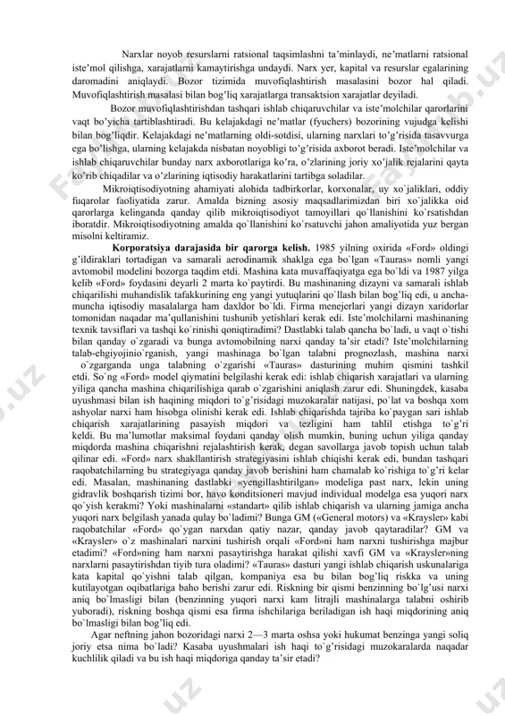 ilar (uy xoʼjaliklari) va ishlab chiqaruvchilar (firmalar). isteʼmolchining maqsadi - mumkin darajada oʼzining ehtiyojlarini maksimal darajada qondirish boʼlsa, ishlab chiqaruvchilarning maqsadi - foydani yoki boshqa bir faoliyat koʼrsatkichlarini maksimallashtirishdan yoki minimallashtirishdan iboratdir. jamiyatda vujudga keladigan yana bir muammo - bu isteʼmolchilar va ishlab chiqaruvchilar faoliyatini muvofiqlashtirishdir: 1)ishlab chiqaruvchilar faoliyatini (kim qaysi mahsulotdan qancha ishlab chiqaradi) muvofiqlashtirish; 2) isteʼmolchilar faoliyatini (kim, qaysi mahsulotdan, qancha isteʼmol qiladi) muvofiqlashtirish; 3) ishlab chiqarish va isteʼmol qilish boʼyicha qabul qilingan qarorlarni muvofiqlashtirish. bu muammo tovarlar aylanmasi modeli orqali tahlil qilinadi . modeldan foydalanishning afzalligi shundan iboratki, u muammoning ikkinchi darajali tomonlarini eʼtiborga olmaydi. modelda ikki turdagi oʼzgaruvchilar ishlatiladi: ekzogen va endogen. ekzogen oʼzgaruvchilar tashqi oʼzgaruvchilar boʼlib, ular oldindan beriladi va modelga kiritiladi. endogen oʼzgaruvchilar model ichida, hisob-kitoblar asosida shakllanadi. tovarlar aylanmasida iqtisodiyot ikki sektorga boʼlinadi: uy xoʼjaliklari va firmalar. uy xoʼjaliklari oʼz resurslarini (ishchi kuchi, kapital va yerni) firmalarga sotib daromad oladilar va bu daromadlarini …