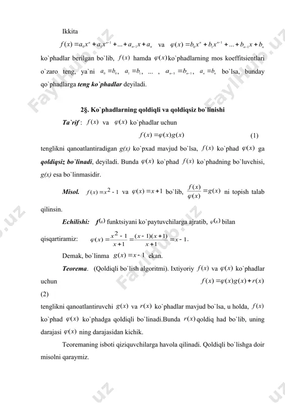 x o ( ) ( ) ( ) 2 2 , 2 3 + - - = x x x x x f j 0 > n n n n n a x a x a x a x f + + + + = - - 1 1 1 0 ... ) ( 0 ) ( = x f ) ( x f ) ( x f ) )( ( ) ( 1 1 c x x f x f - = ) ( 1 x f ) ( x f ) )...( )( ( ) ( 2 1 0 n c x c x c x a x f - - - = n n n n a x a x a x a x f + + + + = - - 1 1 1 0 ... ) ( ) ( x f ) ( x f …