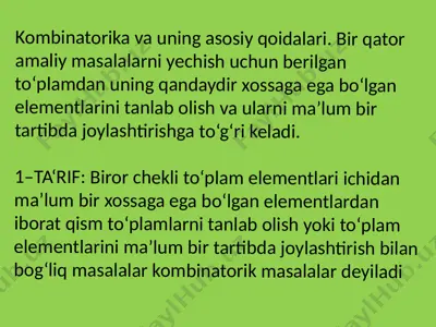 kombinatorikadan nazariy ma'lumotlar — PPTX
