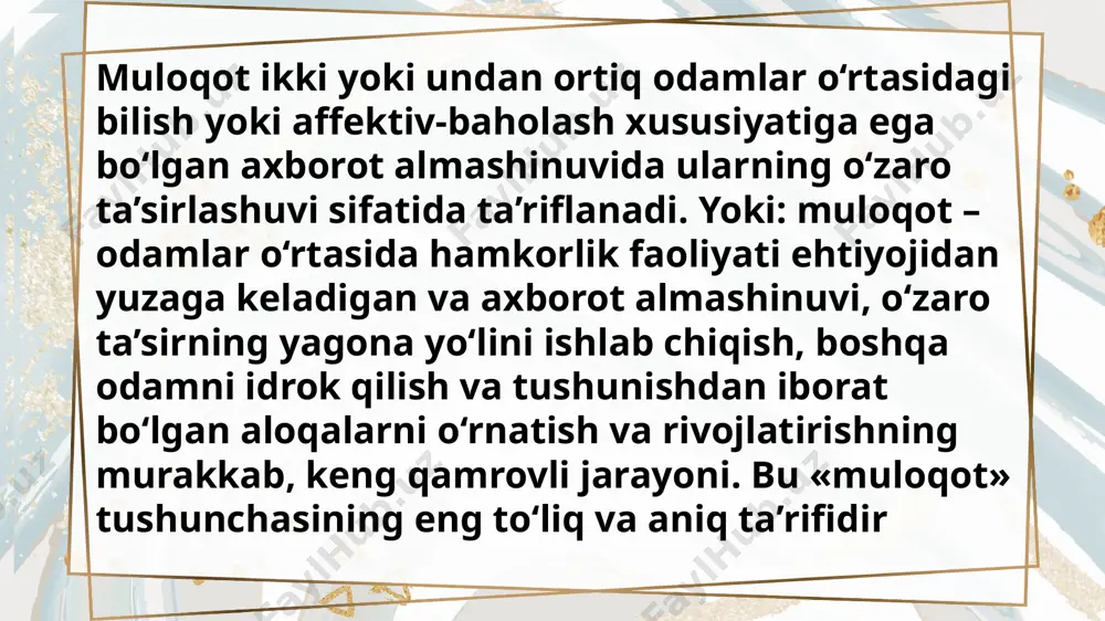 and made into film. add your text here the user can perform the presentation on a projector or computer, and the powerpoint can be printed out and made into film. add your text here enter title click here to add content of the text, and briefly explain your point of view. instrumental muloqot sifatida mustaqil ehtiyoj bilan rag‘batlantirilmaydigan, maqsadga aylanmagan, lekin muloqot aktining o‘zidan qoniqishdan tashqari, qandaydir boshqa maqsadga qaratilgan muloqotni keltirish mumkin. maqsadli – bu o‘z holicha maxsus ehtiyojni, ushbu vaziyatda muloqotga bo‘lgan ehtiyojni qondirish vositasi bo‘lib xizmat qiluvchi muloqot. add your text here the user can perform the presentation on a projector or computer, and the powerpoint can be printed out and made into film. add your text here the user can perform the presentation on a projector or computer, and the powerpoint can be printed out and made into film. add your text here the user can …