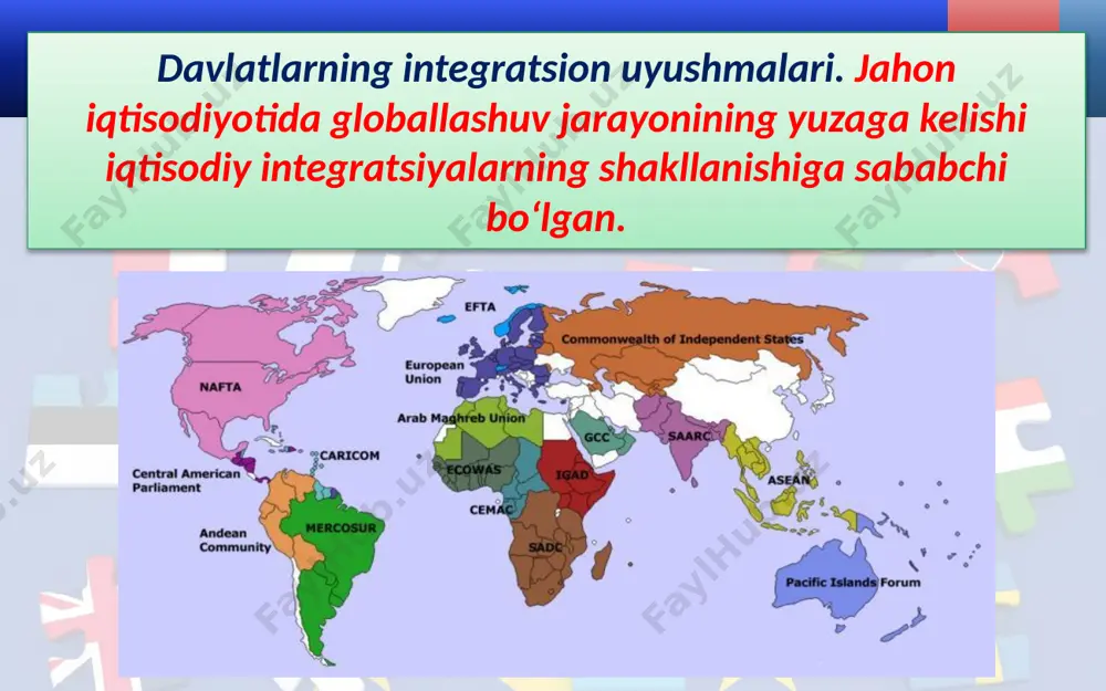 jahondagi zamonaviy geosiyosiy vaziyat, davlatlarning integratsion uyushmalari. 10 - sinf - Page 5