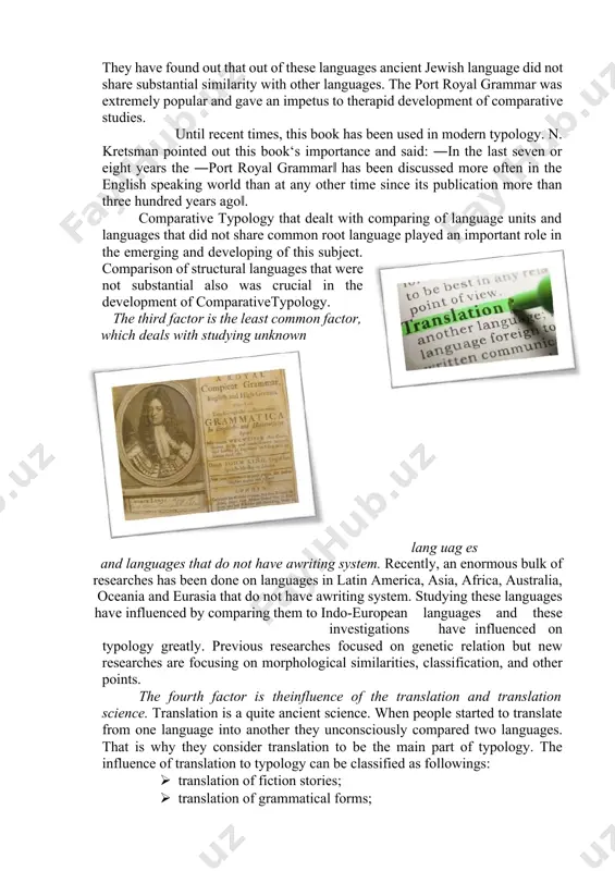 e taught and studied. since uzbekistan is considered as a multilingual country, a lot of attention is being focused on thedevelopment of typology because without knowing foreign languages it is impossible to establish political, economic and cultural ties with countries where foreign languages are spoken. russian is considered to be la lingua franca in central asia. in uzbekistan, bilingualism is based on knowing uzbek and russian languages. besides, it is compulsory that at schools one of the foreign languages should be taught which has derived from the need to establish ties with all the countries of the world. researches done in uzbekistan on typology include comparative phonetics, comparative grammar, and comparative lexicology and so on. for thirty years, there have been numerous numbers of researches, books, monographs, dissertations, and articles have been published. to sum up, all counted causes can be concluded in this way: thus, which term we use, …
