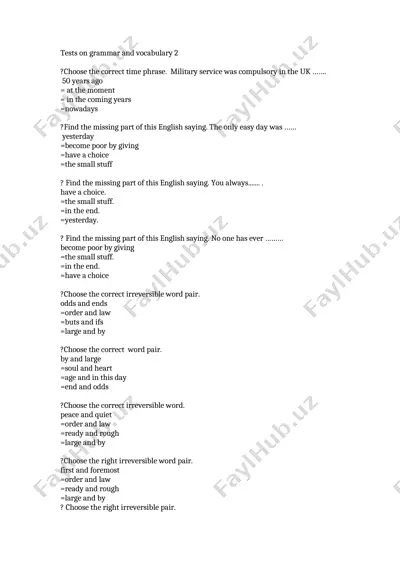tests on grammar and vocabulary 2 — DOCX