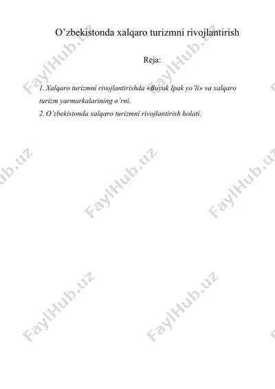 o’zbekistonda xalqaro turizmni rivojlantirish — DOCX