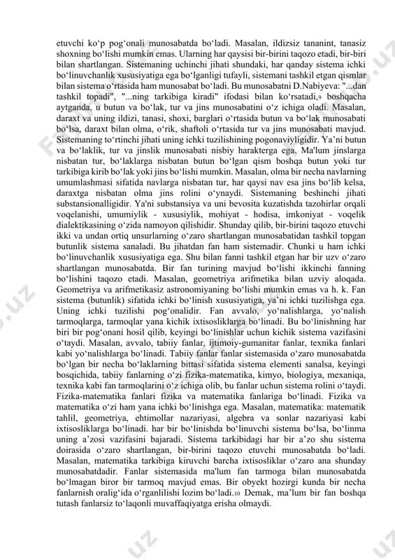 ning asosi, tayanch nuqtasi sanaladi. u insonni qurshab turgan olam uzvaridan har birini alohida ko‘rish, ushlash, eshitish, mazasini tatish, xidlash orqali hosil qilinadi. hissiy bilim bilish jarayonining markaziy nuqtasi sanalsa ham, lekin u ko‘pincha aldab qo‘yishi mumkin. masalan, quyosh yer atrofida aylanayotganday ko‘rinadi. aslida esa aksincha. shuning uchun bizning ajdodlarimiz hissiy bilish bilan idrokiy bilishni ajratganlar. idrokiy bilish hissiy bilimlarni solishtirish, qiyoslash, umumlashtirish, hissiy bilimlarning hosil bo‘lishiga asos bo‘lgan orazlar (aksidensiyalar) zamirida yashiringan mohiyatni-jovharni aniqlash orqali hosil qilinadi. masalan, tanada isitmaning ko‘tarilishini aniqlash hissiy bilim sanaladi. lekin har qanday harorat o‘z-o‘zidan ko‘tarilmaydi. uning ma’lum ichki sabablari bor. ana shu sababni aniqlash isitmaga o‘xshash, u bilan bog‘liq bo‘lgan bir qancha hissiy bilimlarni solishtirish, qiyoslash, umumlashtirish orqali amalga oshiriladi va isitma nimaning tashqi alomati ekanligi aniqlanadi. solishtirish, qiuoslash, mantiqiy umumlashtirish orqali hosil qilingan bilim idrokiy, nazariy bilim sanaladi. bu bilim orqali orazlar zamiridagi javhar belgilanadi. har qanday fan ana shu bilimlarni keltirib …