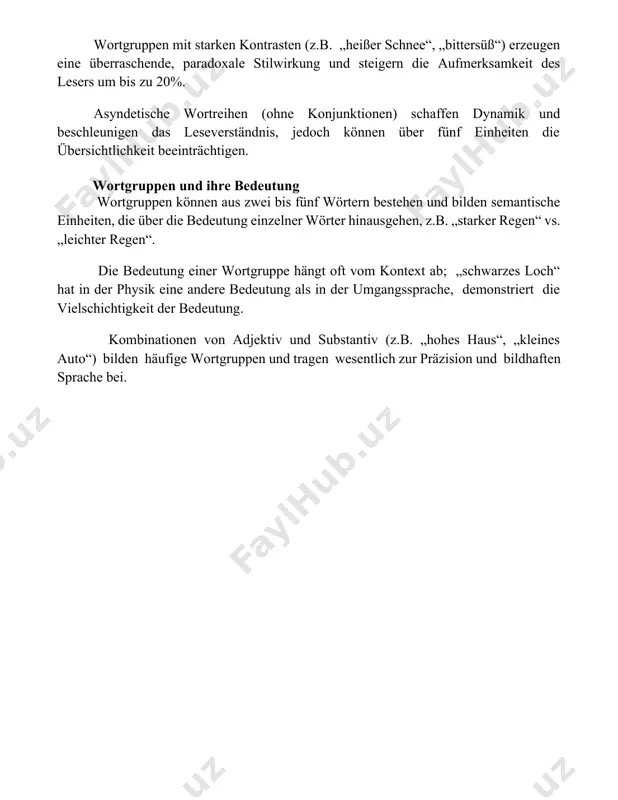 gegensatz zu kürzeren kombinationen. wortgruppen mit starken kontrasten (z.b. „heißer schnee“, „bittersüß“) erzeugen eine überraschende, paradoxale stilwirkung und steigern die aufmerksamkeit des lesers um bis zu 20%. asyndetische wortreihen (ohne konjunktionen) schaffen dynamik und beschleunigen das leseverständnis, jedoch können über fünf einheiten die übersichtlichkeit beeinträchtigen. wortgruppen und ihre bedeutung wortgruppen können aus zwei bis fünf wörtern bestehen und bilden semantische einheiten, die über die bedeutung einzelner wörter hinausgehen, z.b. „starker regen“ vs. „leichter regen“. die bedeutung einer wortgruppe hängt oft vom kontext ab; „schwarzes loch“ hat in der physik eine andere bedeutung als in der umgangssprache, demonstriert die vielschichtigkeit der bedeutung. kombinationen von adjektiv und substantiv (z.b. „hohes haus“, „kleines auto“) bilden häufige wortgruppen und tragen wesentlich zur präzision und bildhaften sprache bei. 📌abschluss wortkombinationen bilden die grundlage für den satzbau und beeinflussen dessen bedeutung und stil erheblich. die richtige wahl solcher kombinationen ist entscheidend für präzise und effektive kommunikation. …