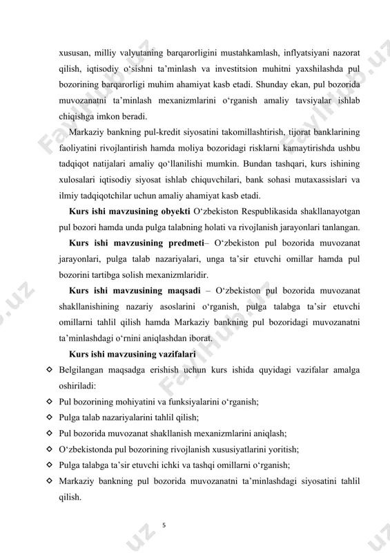 akllantiradi. pul bozori tushunchasini keng qamrovda talqin qilish mumkin. u moliya bozorining tarkibiy qismi sifatida qaraladi va qisqa muddatli, yuqori likvidli instrumentlar bilan amalga oshiriladigan operatsiyalarni o‘z ichiga oladi. masalan, xazina majburiyatlari, depozit sertifikatlari, tijorat qog‘ozlari, qisqa muddatli kreditlar va boshqa vositalar pul bozorida faol muomalada bo‘ladi. pul bozorining mohiyatini yanada chuqurroq tushunish uchun uning asosiy vazifalarini ko‘rib chiqish lozim. avvalo, pul bozori jamiyatdagi ortiqcha pul mablag‘larini vaqtincha bo‘sh resurslardan foydalanishga muhtoj bo‘lgan xo‘jalik subyektlariga yo‘naltirish orqali iqtisodiy jarayonlarni jonlantiradi. shu bilan birga, pul bozori iqtisodiy tizimda muvozanatni saqlashga xizmat qiladi, chunki pulga bo‘lgan talab va taklif o‘zaro to‘qnashganda narx — ya’ni foiz stavkalari shakllanadi. pul bozorining birinchi va eng asosiy funksiyasi — likvidlikni ta’minlashdir. likvidlik deganda, aktivlarning pulga tez va minimal yo‘qotish bilan aylantirilish imkoniyati tushuniladi. pul bozori aynan shu jarayonni ta’minlab, moliyaviy tizimda muomala vositalarining barqarorligini kafolatlaydi. bu jihatdan u iqtisodiyotda “qon aylanish tizimi” vazifasini bajaradi. ikkinchi muhim …