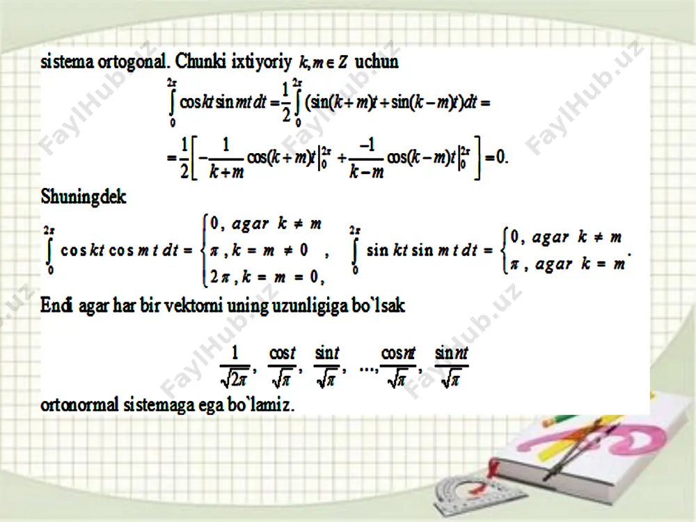 mavzu: ortоgonal va ortonormal tizimlar.ortogonallashtirish protsessi - Page 5