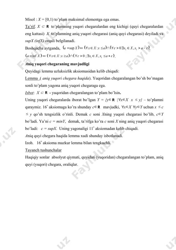chegaralangan va chegaralanmagan sonli to’plamlar. sonli to’plamlarning chegaralari - Page 3