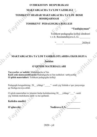 mttda ekologiya fanidan o‘qitish materiallari — DOCX