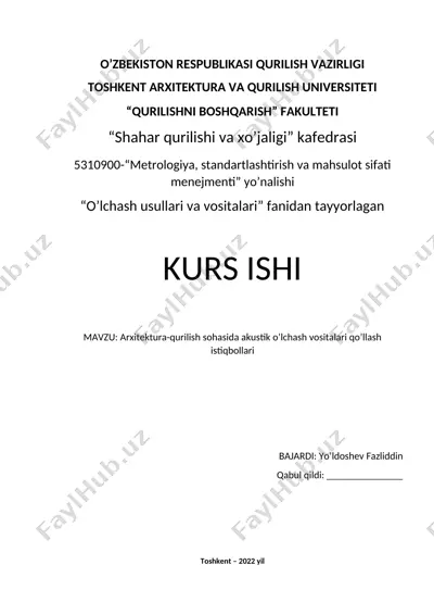 arxitektura-qurilish sohasida akustik o’lchash vositalari — DOCX