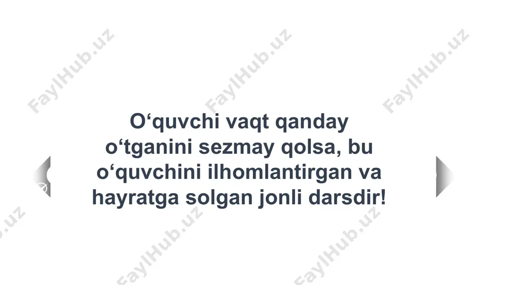 b ishlash orqali ijtimoiy ko‘nikmalar shakllanadi. o‘qituvchining roli — fasilitator – o‘qituvchi tayyor bilim beruvchi emas, balki yo‘l-yo‘riq ko‘rsatuvchi, ishtirokchini rag‘batlantiruvchi shaxs. 13 sessiya bo‘yicha savollaringiz… ishtirokingiz uchun rahmat! ilmli yoshlar – mustahkam vatan qalqonidir. image6.png image100.svg image7.png image120.svg image8.png image9.png image10.png image1.jpeg image2.png image3.png image4.svg image4.png image60.svg image5.png image80.svg image11.png image12.png image180.svg image13.jpeg image14.emf image15.png image16.png image17.jpeg image24.png image25.jpeg image18.png image19.png image20.png image21.png image22.png image23.png image26.png image27.png image28.png image29.png image34.png image30.png image2.svg image31.jpeg image32.png image9.svg image33.png image21.svg /docprops/thumbnail.jpeg