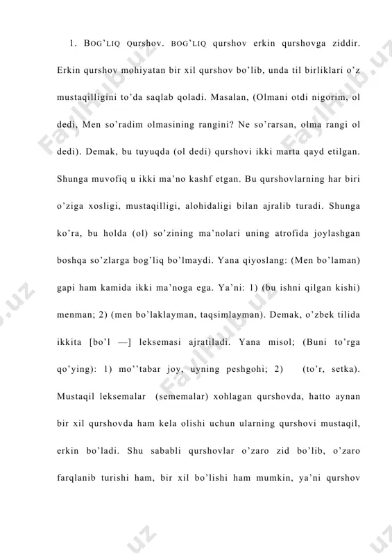 bilan erkin birikishda, erkin qurshovda bo’ladi. binobarin, shu so’z bilan birika oladigan leksemalar mazmunan turlicha, miqdoran esa juda ko’pdir. masalan, (qo’yning ko’zi) so’z birikmasi qolipida ko’z so’zi o’zidan oldin keluvchi va jonli mavjudotlarni ifoda etuvchi minglab, yuz minglab leksemalar, yasama so’zlar, so’z birikmalari bilan birika oladi. qiyoslang: «odamning ko’zi», «salimaning ko’zi», «qorong’ida uzoq muddat yashaganning ko’zi», «ilonning ko’zi» va h. k. [ko’z] leksemasi bunday erkin qurshovlarda «jonli (tirik) mavjudotning ko’rish vositasi, quroli» kabi mazmun munosabati bilan ishtirok etadi. [ot+ot] birikmasi birinchi — tobe bo’lak vazifasida jonsiz narsalarning nomi kelsa, (ko’z) so’zi boshqacha ma’noga ega bo’ladi: jumladan, (taxtaning, yogochning ko’zi), (derazaning, oynaning ko’zi), (buloqning, quduqning ko’zi), (uzukning ko’zi), (xurjunning ko’zi) va b. bu birikmalarda (ko’z) so’zining ma’nosi bir xil emas. ammo ayni vaqtda birikmalardagi ko’z so’zini «narsalarning muayyan belgisi bilan ajralib turadigan qismi, bo’lagi» ma’no xususiyatiga ko’ra umumlashtirish mumkin. ko’rinib turibdiki, birikmalardagi [ko’z] so’ziga berilgan ushbu izox ma’quldir. chunki, birinchidan, so’z …