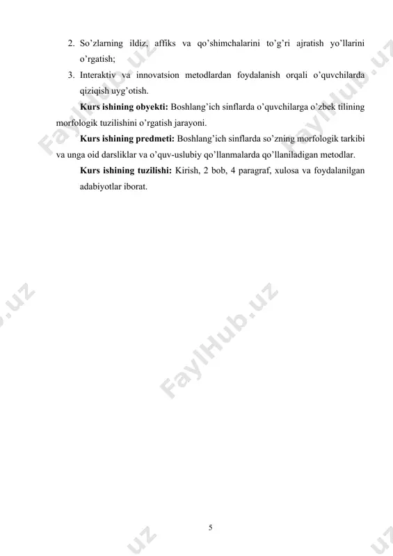 . affiksal morfema – mustaqil holda leksik ma’no anglatmay, so’zning leksik va ma’nolarining shakllanishi xizmat qiladigan morfema. qo’shimchalar 2 turga bo’linadi: 1. so’z yasovchi qo’shimchalar. so’zning leksik ma’nosini shakllantirish uchun xizmat qiladigan. 2. forma yasovchi qo’shimchalar so’zlarning grammatik formalarini shakllantirib, turli grammatik ma’nolarini ifodalaydi. so’zning morfemik tarkibi ustida ishlash bilan o’quvchilar so’zning leksik ma’nosini aniqlashning asosiy usullarini bilib oladilar. bunda o’qituvchining vazifasi bolalar so’zlarining leksik ma’nosi va morfemik tarkibi bir-biriga bog’liqligini bilib olish uchun eng qulay sharoit yaratish, shu asosda ularning lug’atiga aniqlik kiritishga maqsadga muvofiq rahbarlik qilish hisoblanadi. so’z morfemani rolini anglash, shuningdek qo’shimchalarning semantik ma’nosini bilish o’quvchilarda nutqning aniq shakllanishiga ta’sir etadi. o’qituvchining vazifasi o’quvchilar so’zning leksik ma’nosini tushunibgina qolmay, matnda aniq affiksli so’zlardan ongli foydalanishlarni oshirish hisoblanadi. so’zning morfemik tarkibini o’rganish orfografik malakalarni shakllantirishda ham katta ahamiyatga ega. morfologik tamoyil o’zbek orfografiyasining yetakchi tamoyili bo’lib, bunga binoan so’zlar va ularning tarkibiy qismi, (o’zak va qo’shimchalar) asliga muvofiq …