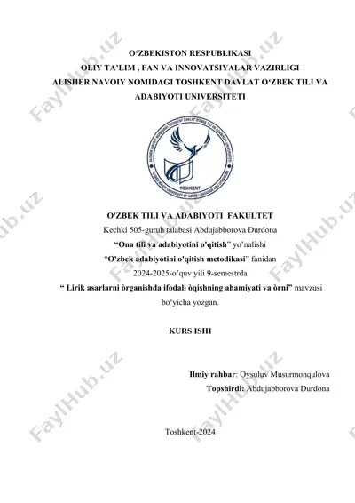 “o'zbek adabiyotini o'qitish metodikasi” — DOCX