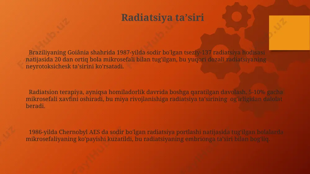 mlakatlarda bu ko'rsatkich yuqoriroq bo'lishi mumkin. toksik taʼsirlar semptomlar paydo boʻlishidan oldin, ayniqsa homiladorlikning birinchi trimestrida, baʼzi dori-darmonlar, masalan, 10 mg dan ortiq dozdagi talidomid, mikrosefaliyaga olib kelishi mumkin, bu esa rivojlanayotgan miyaga jiddiy zarar yetkazadi. zika virusi, 2015-yilda braziliyada keng tarqalgan boʻlib, homilador ayollarda mikrosefaliyaga olib keluvchi asosiy toksik omil hisoblanadi, bu esa bolalarda jiddiy nevrologik nuqsonlarga olib kelishi mumkin. merkuriyning yuqori darajadagi taʼsiri, masalan, bali dengiz mahsulotlari orqali, homiladorlik davrida mikrosefaliyaga sabab boʻlishi mumkin, bu esa 1000 ta tugʻilgan chaqaloqdan 1tasida kuzatiladigan kam uchraydigan anomaliyaga hissa qoʻshadi. genetik omillar stk11 генининг мутатсиялари, шунингдек, lissencephaly билан боғлиқ бўлиб, мия ривожланишининг бузилишига ва микроцефалиянинг 5-10% гача бўлган ҳолатларига олиб келади. бу мутатсиялар жанубий америкадаги баъзи популяцияларда кўпроқ учрайди. микроцефалиянинг 25% дан ортиқ ҳолатлари генетик мутатсиялар, хусусан, 17-хромосомадаги генлар билан боғлиқ бўлиб, бутун дунёда, жумладан, ақш ва европа давлатларида учрайди. микроцефалияга олиб келувчи 300 дан ортиқ генлар аниқланган бўлиб, уларнинг кўплари …