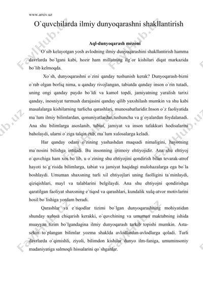 o`quvchilarda ilmiy dunyoqarashni shakllantirish — DOC