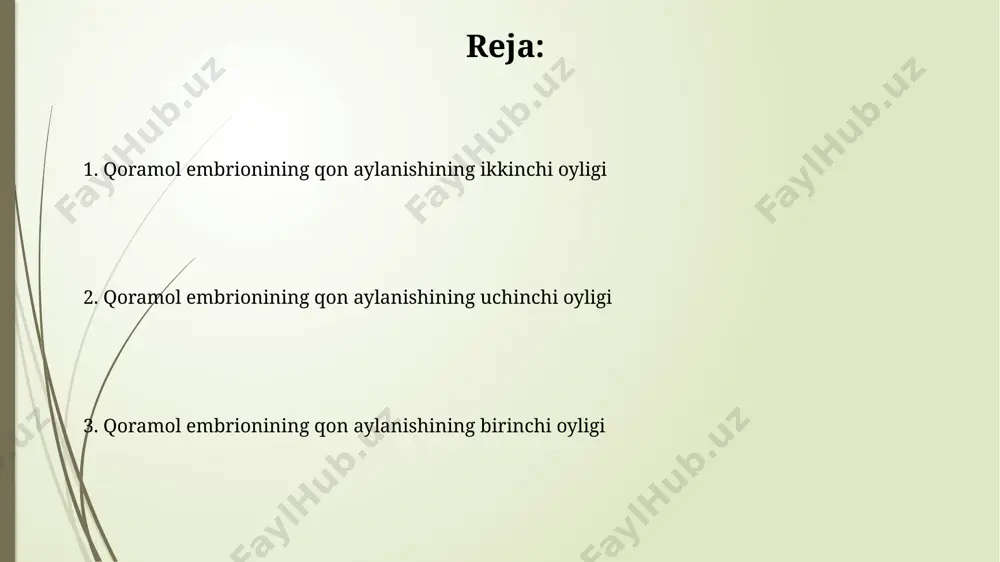 h doirasida o'pka arteriyasi va o'pka venalarining diametri 5-6 mm ga etadi, bu esa o'pka kapillyarlari tarmog'ining kengayishi va samarali gaz almashinuvi uchun muhim ahamiyat kasb etadi. beshinchi oyda, qorin aortasidan chiqadigan 3 ta asosiy arteriya – qorin bo'shlig'i, oyoq-qo'llar va boshga qon ta'minlaydigan arteriyalar – faol rivojlanib, kichik qon aylanish doirasining to'liq shakllanishiga hissa qo'shadi. toʻqqizinchi oy: qon bosimi toʻqqizinchi oyda qon bosimi oʻrtacha 80/50 mm hg atrofida boʻlib, tugʻilishga yaqinlashganda asta-sekin 100/60 mm hg gacha koʻtariladi, bu qon aylanish tizimining rivojlanishini koʻrsatadi. qoramol embrionining toʻqqizinchi oyidagi qon bosimi, bosh miya va buyrak kabi muhim a'zolarning toʻliq shakllanishi bilan bogʻliq holda, jinoyat hududi hayvonlarida biroz yuqori boʻlishi mumkin. oʻn birinchi oy: qon oqimining tezligi oʻn birinchi oyda placentadan embrionga qon oqimining tezligi taxminan 500 ml/daqiqaga yetadi. bu esa bolaning oʻsishi va rivojlanishi uchun zarur boʻlgan kislorod va ozuqa moddalarini yetkazib berish uchun yetarli. qorin aortasidagi qon oqimining tezligi oʻn …