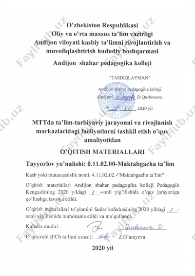 o‘quv dasturi "maktabgacha ta'lim" bo'yicha pedagogik kengashining tasdiqlangan o'quv dasturi — DOC