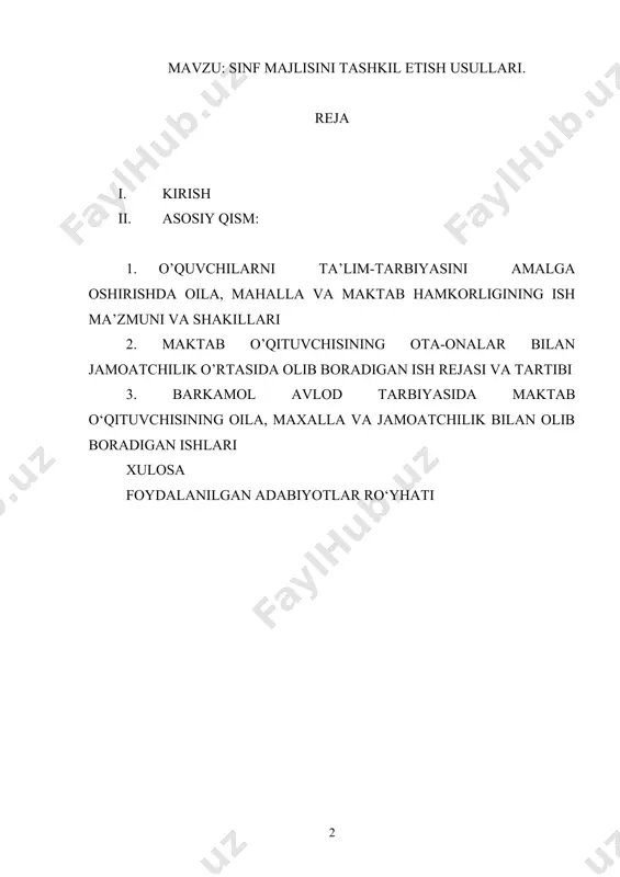 kasbiy bilimlarini yangi bilimlar bilan to’ldirish imkonini beruvchi qayta tayyorlovchi bilim maskanlari asosida uzuluksiz davom ettirish imkoni yaratilgan. bola boshlanғich sinflardan boshlab o’qish va yozish ko’nikma va malakalarni ola boshlaydi. bu jarayonni qonuniy asoslarini belgilab bergan "ta’lim to’ғrisidagi qonun"ning 12- moddasida shunday deyiladi-"boshlanғich ta’lim umumiy o’rta ta’lim olish uchun zarur bo’lgan savodxonlik. bilim va ko’nikma asoslarini shakllantirishga qaratilgandir". boshlanғich ta’limni maqsad va vazifalari o’z o’rnida "kadrlar tayyorlash milliy dastur"da ham muhim o’rin egallab, uning 9-moddasida quyidagicha fikrlar ilgari suriladi- "o’quvchilarni fanlar asosi bo’yicha muntazam bilim olishlarini,ularda bilim o’zlashtirish ehtiyojini ,asosiy o’quv -ilmiy va umummadaniy bilimlarini ,milliy va umumbashariy qadriyatlarga asosslangan ma’naviy -ahloqiy fazilatlarni, mehnat ko’nikmalarini,ijodiy fikrlash va atrof muhitga ongli munosabatda bo’lishni va kasb tanlashni shakllantiradi". bola maktabda ta’lim-tarbiya olish bilan birga oila, mahalla va jamoatchilik ko’magida ham olgan bilim va malakalari hamda dunyoqarashini rivojlantirib borish jarayonida jamiyatdagi o’rnini anglash xususiyatlari kamol topib boradi. shuning uchun ham bola tarbiyasida oilani …